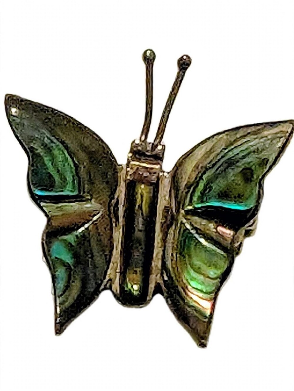 *VINTAGE* Taxco Abalone Shell Butterfly Brooch in Iridescent Green and Blue